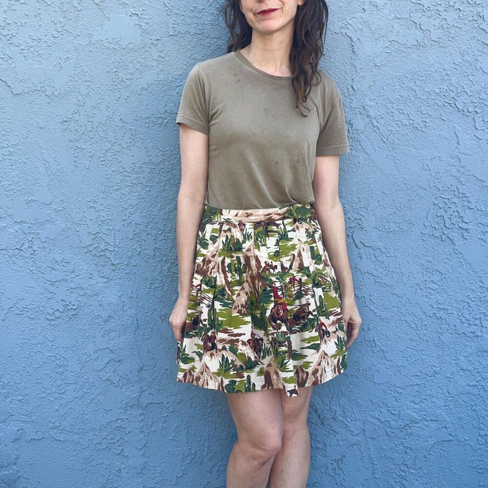 Esprit Cowboy Skirt Vintage Pleated Mini Small 9/10 Cacti Southwestern